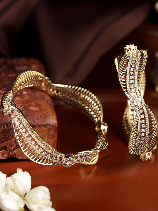 Ishin Red Colour Gold Plated American Diamond Bangle