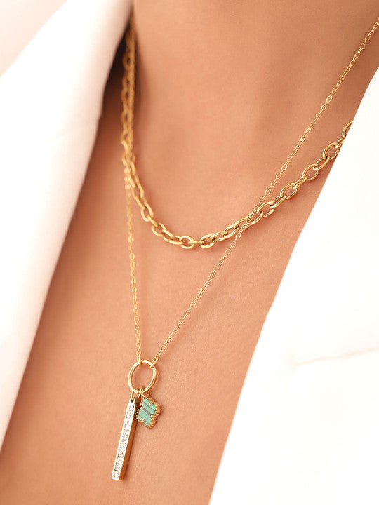 Ishin White  Colour Gold Plated Artificial Stones And Beads Chain