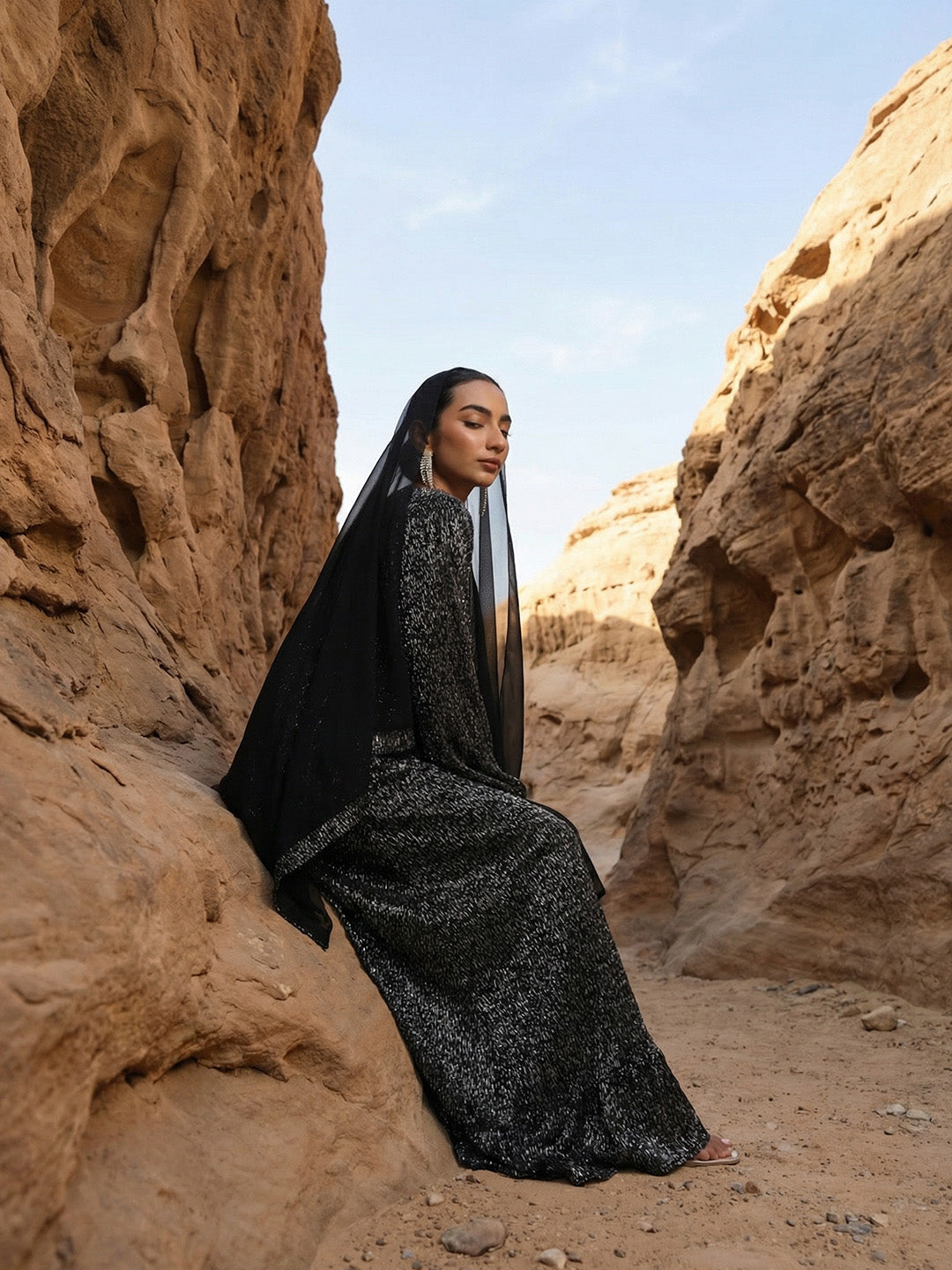 Rich  Black Printed Abaya with Hijab