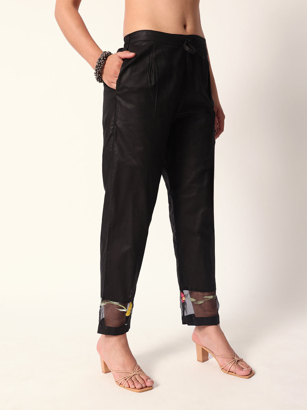Graceful Black cotton shiffly floral embroidery straight fit kurta set with dupatta