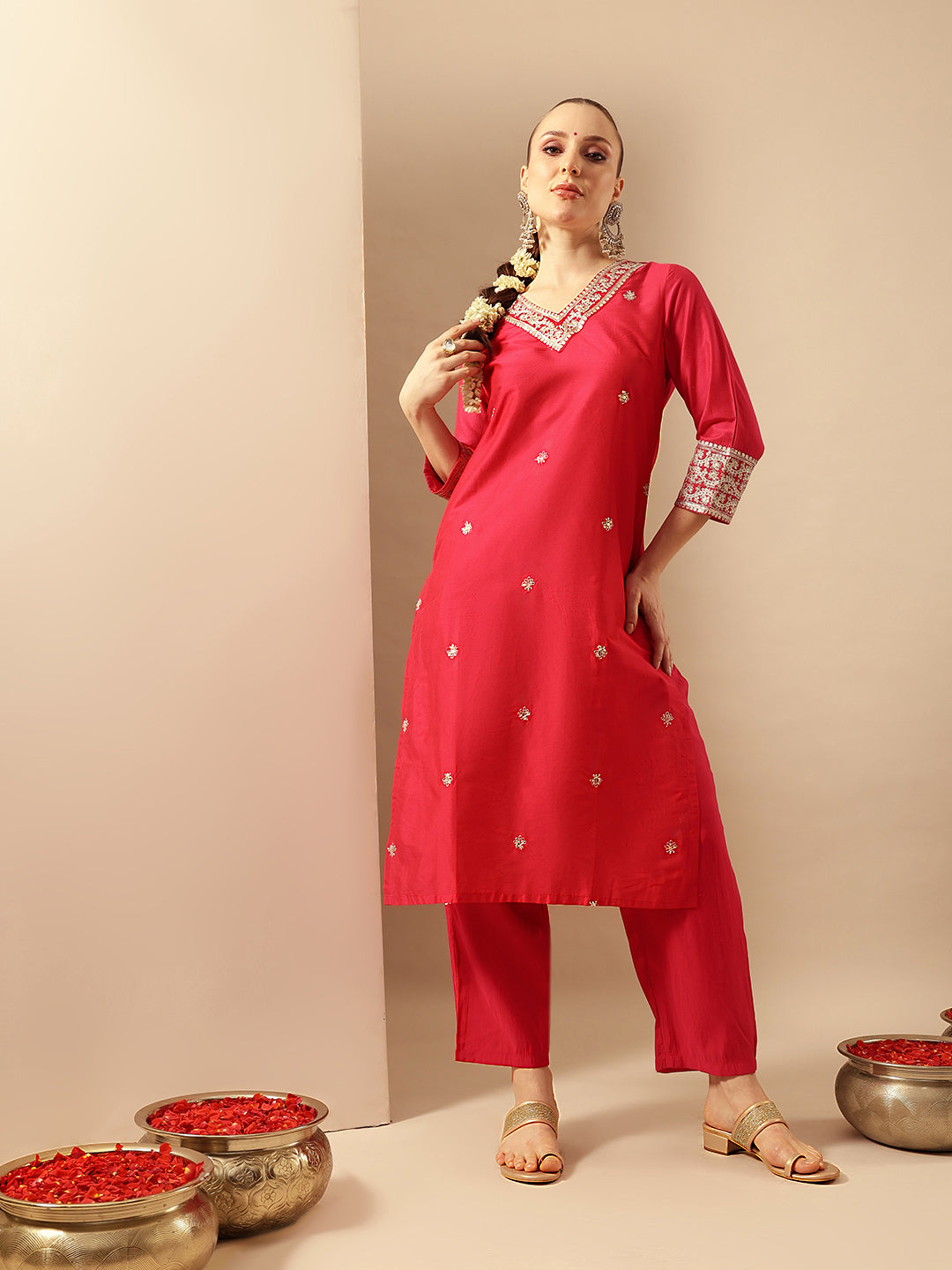 Rich Rani Red Straight Kurta Sets