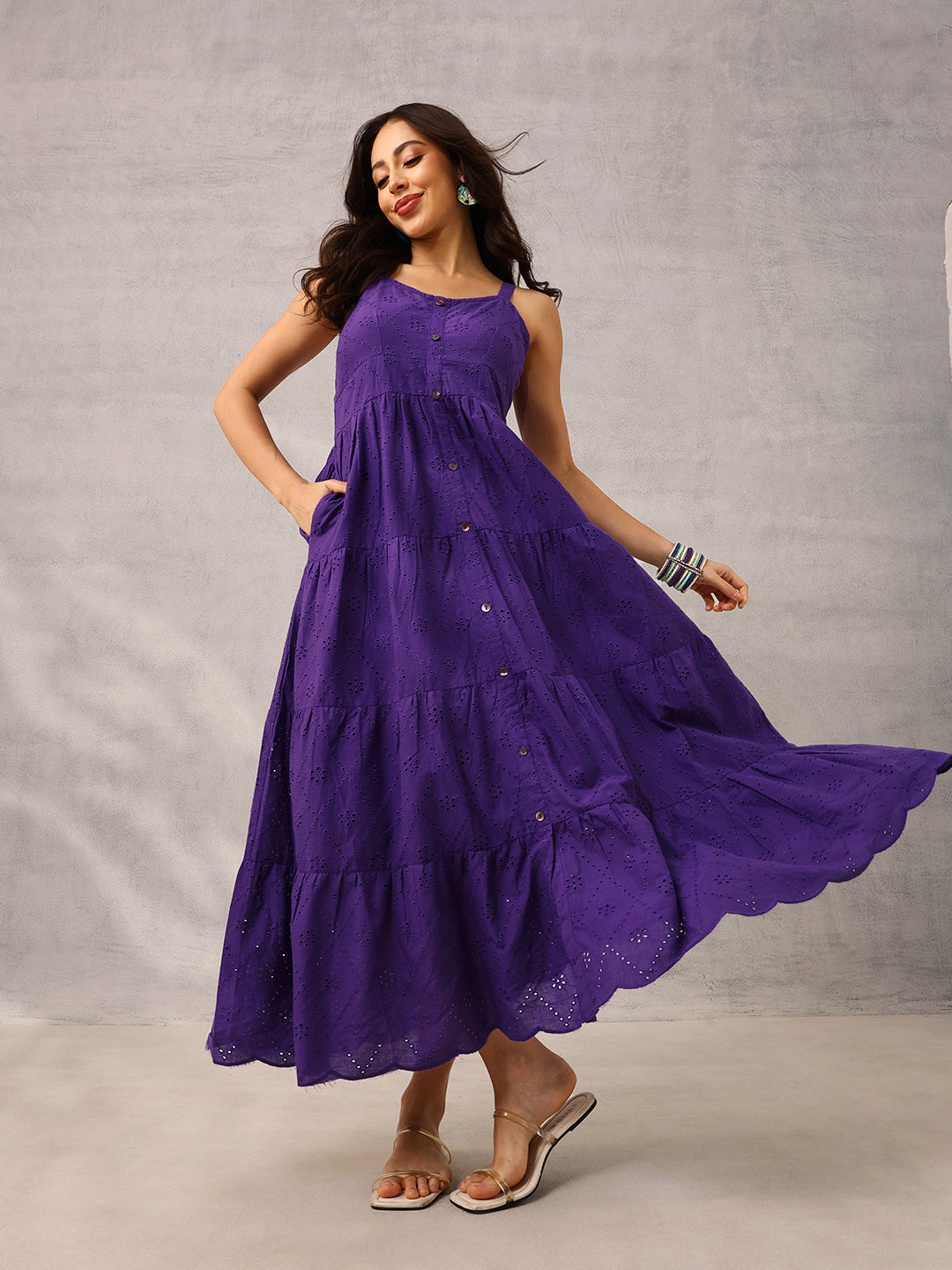 Purple Smart  Casual Schiffli Maxi Dress