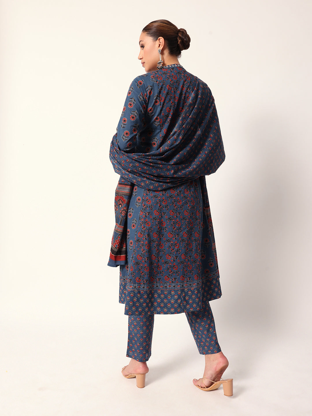 Comfy Blue Cotton floral printed Aline Fit kurta set with dupatta