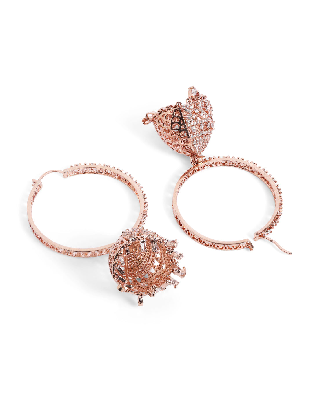 White Colour Rose Gold Plated AD Jhumka Earring