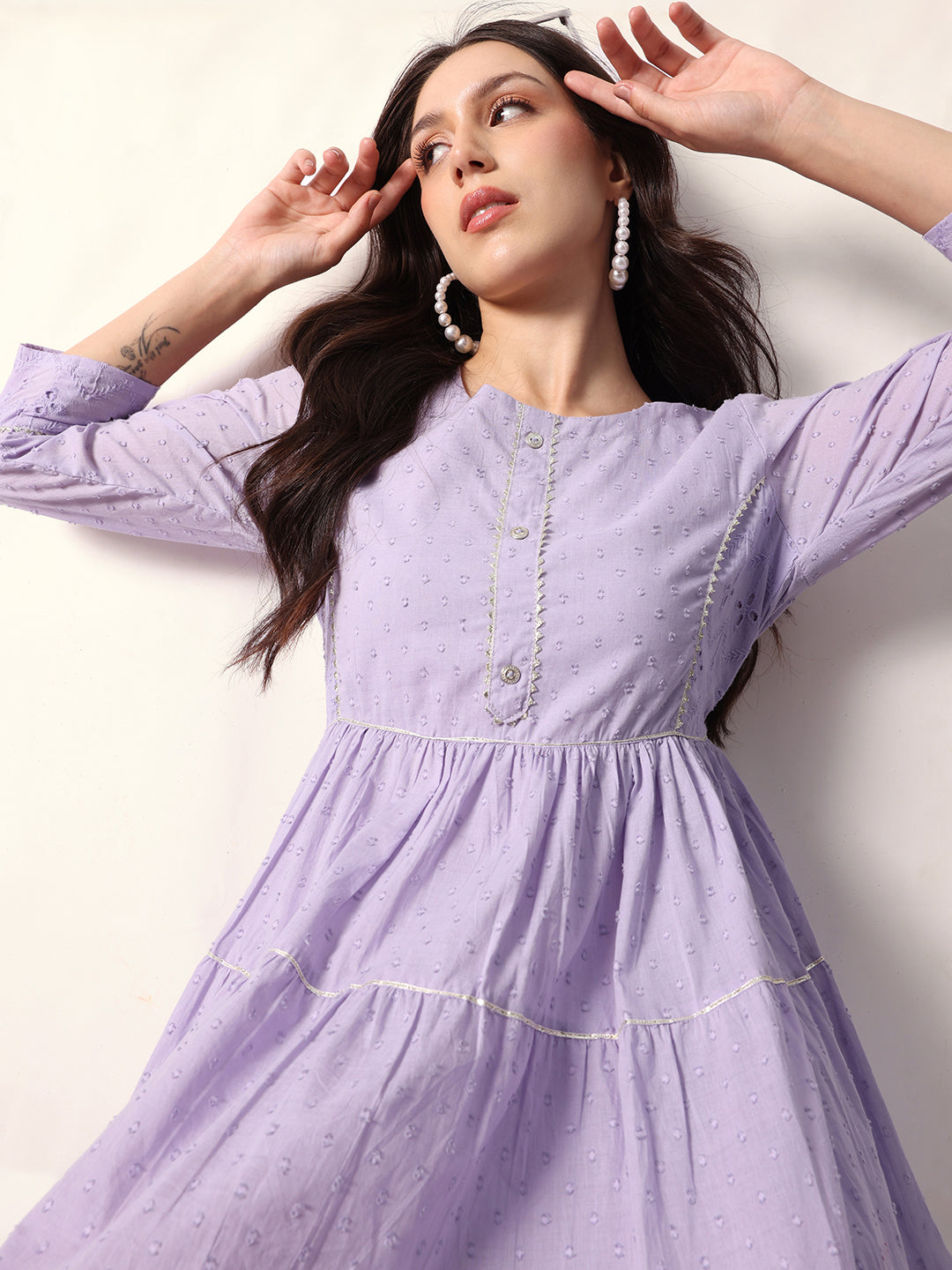 Ishin Women Lavender Cotton Dress