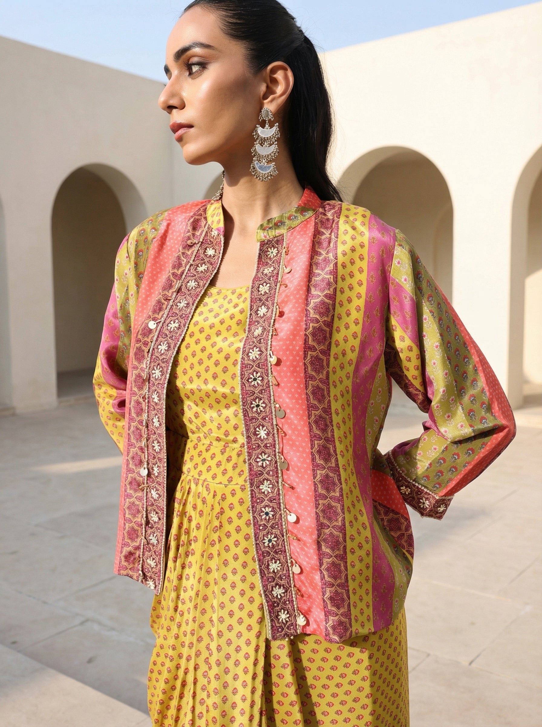 Rich Mustard Embroidered  Drape Co- ord set