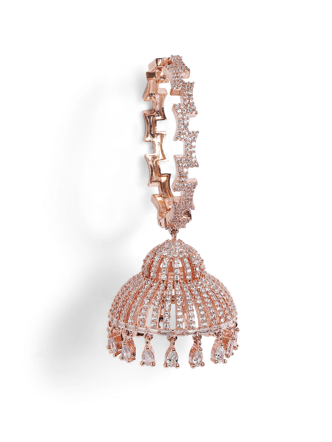 White Colour Rose Gold Plated AD Jhumka Earring
