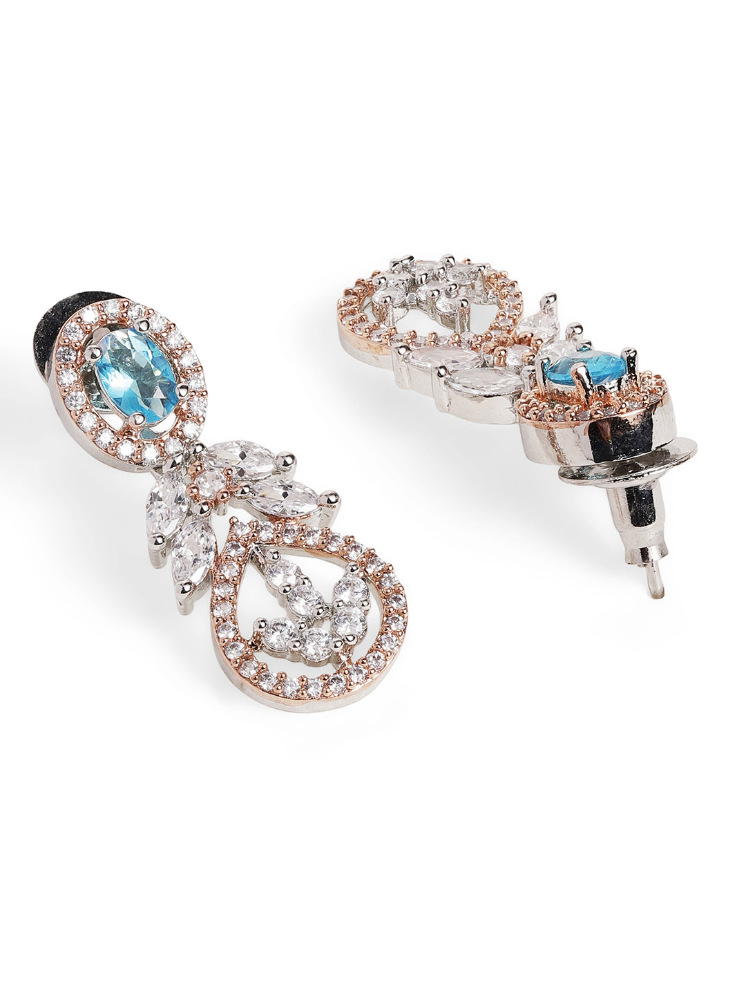 Aqua Colour Silver Plated American Diamond Jewellery Set