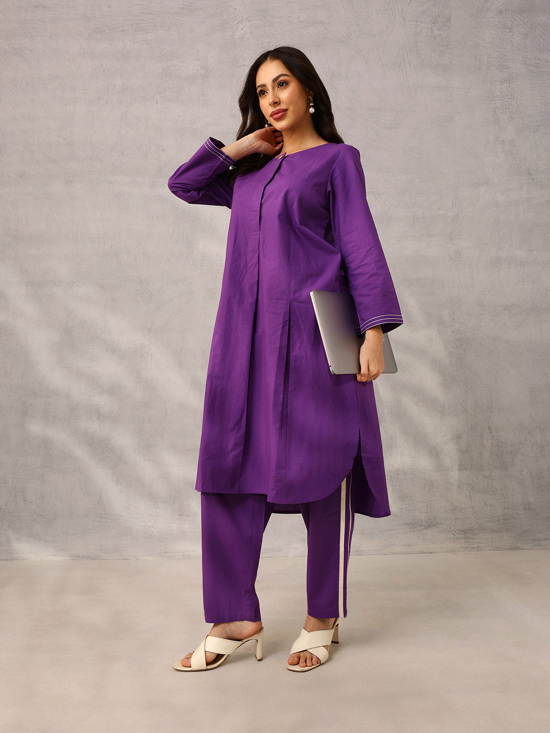 Purple Workwear  Tailored Solid Kurta with Trouser