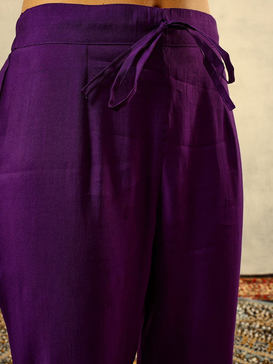 Purple Floral Hand Painted Kurta with Trouser and Dupatta