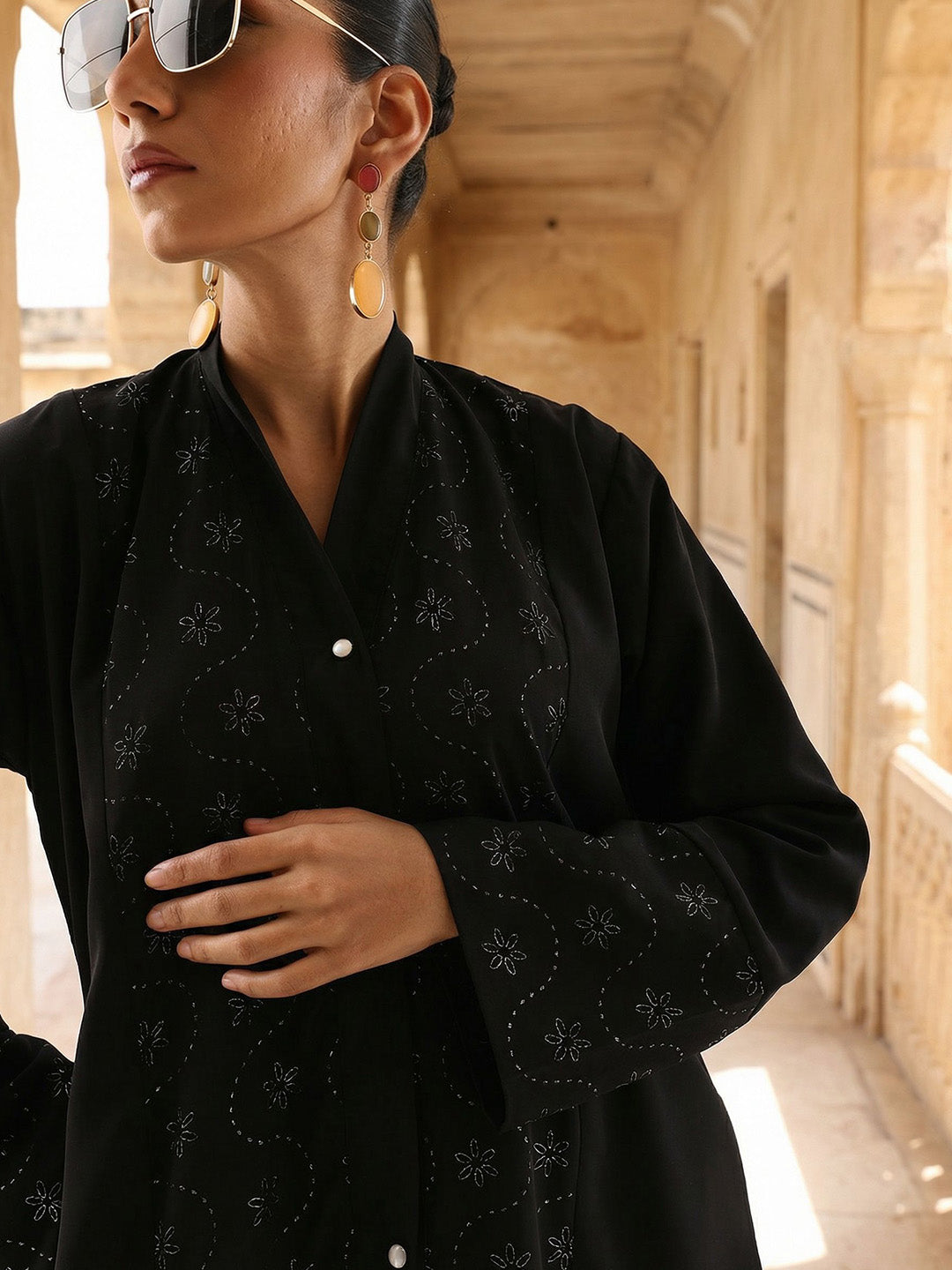 Rich Black Relaxed Abaya With Hijab