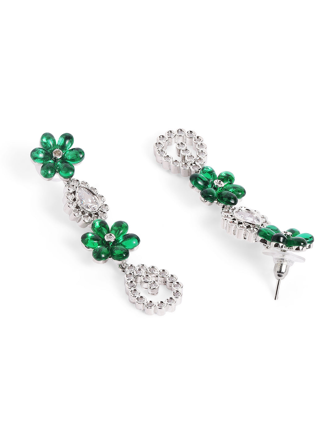 Green Colour Silver Plated AD Jewellery Set