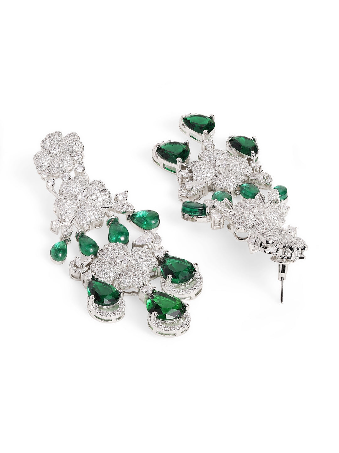 Ishin Green  Colour Silver Plated American Diamond Jewellery Set