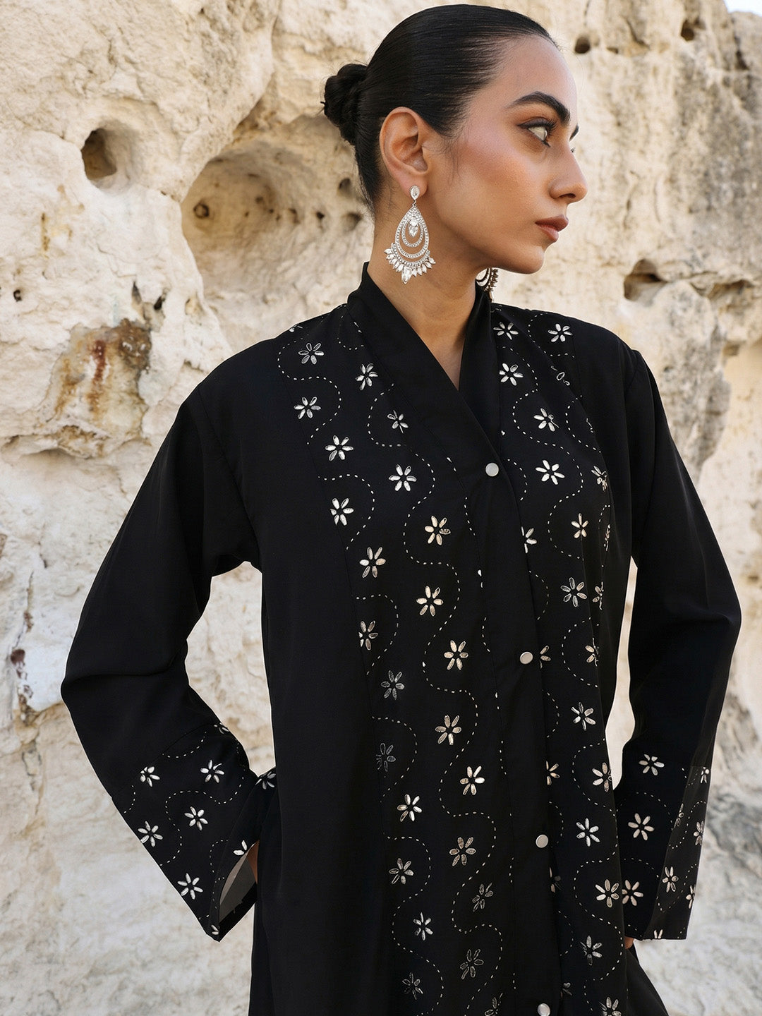 Rich Black Relaxed Abaya With Hijab