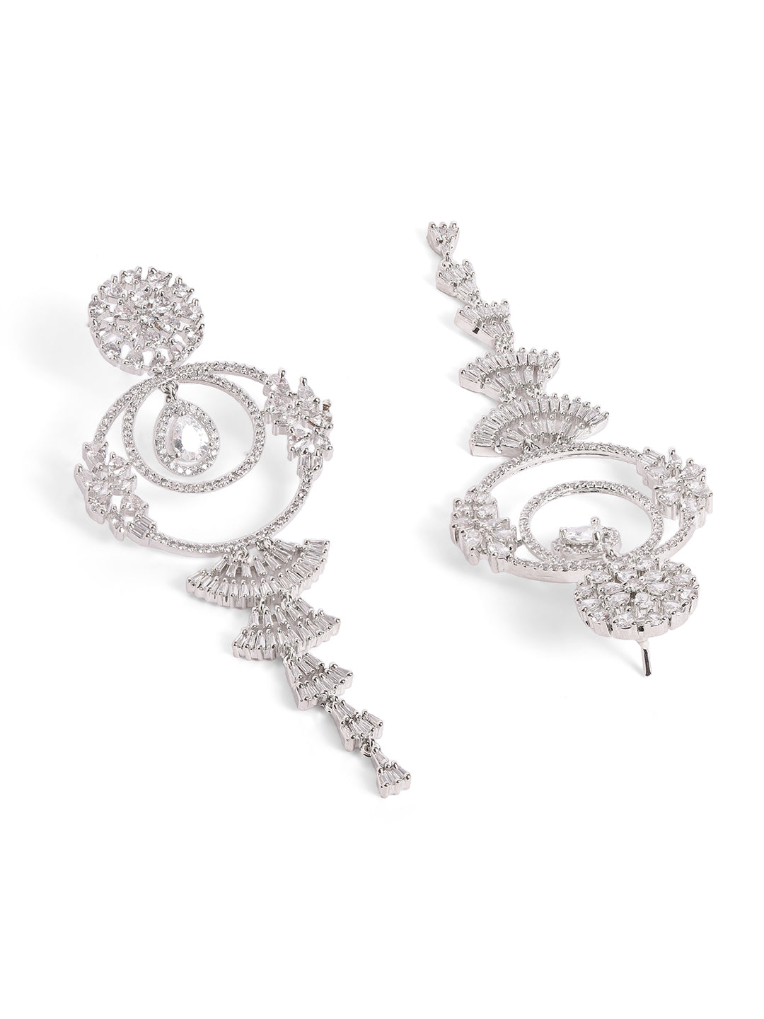 White Colour Silver Plated AD Drop Earring