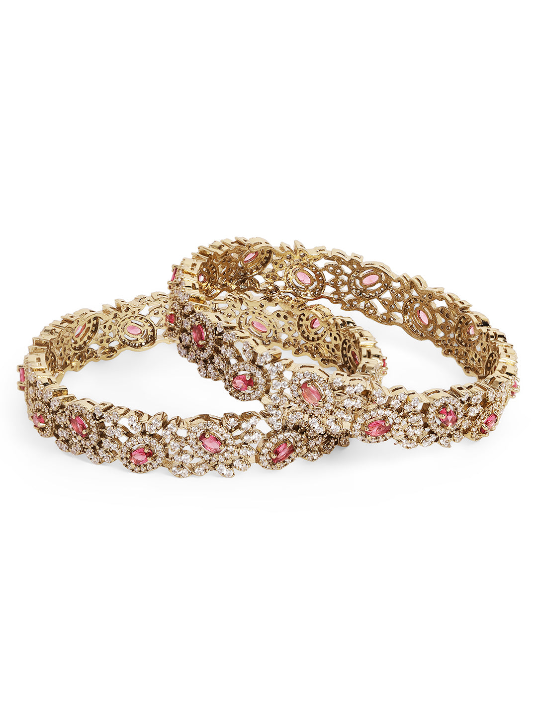 Ishin Red Colour Gold Plated American Diamond Bangle
