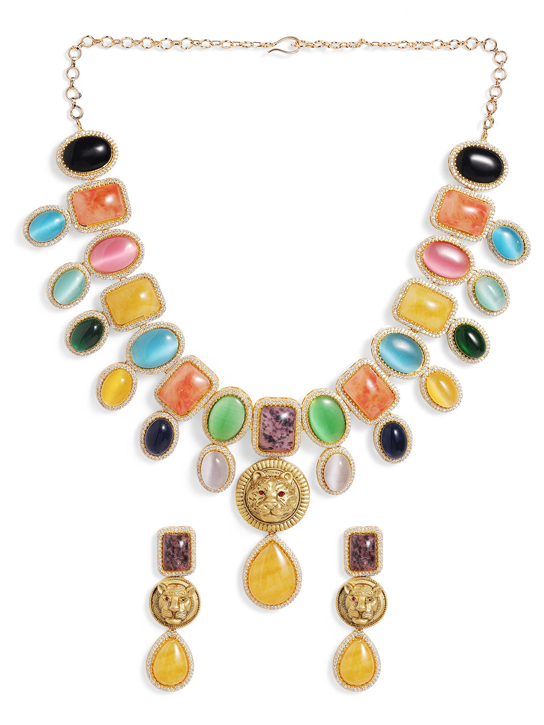 Multi Colour Gold Plated Jewellery Set