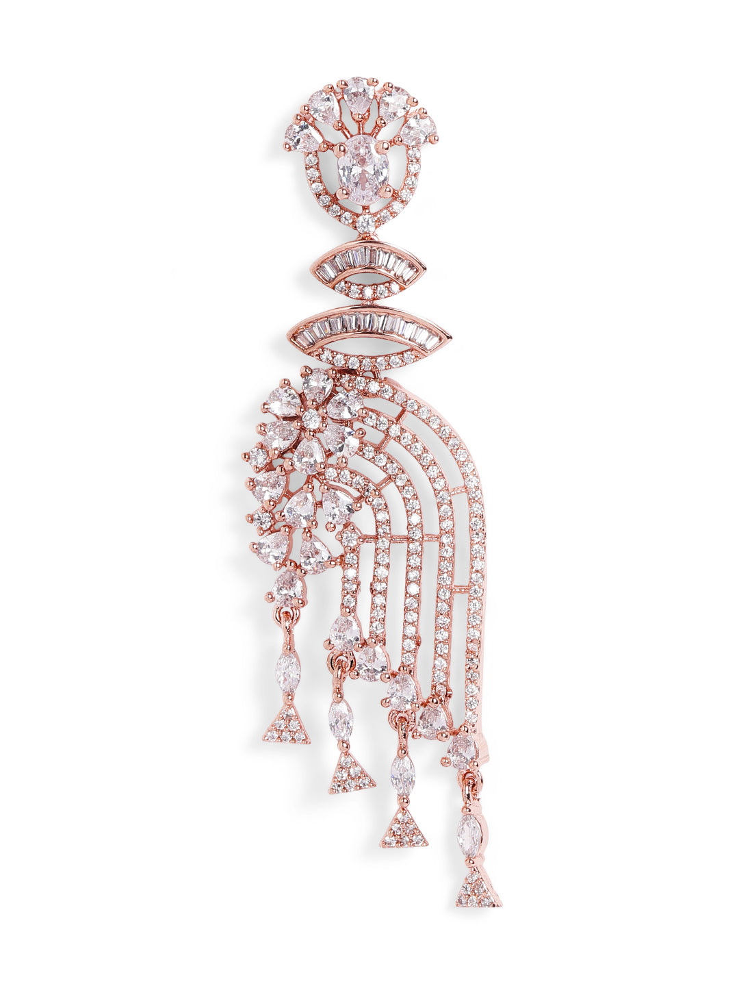 White Colour Rose Gold Plated AD Drop Earring