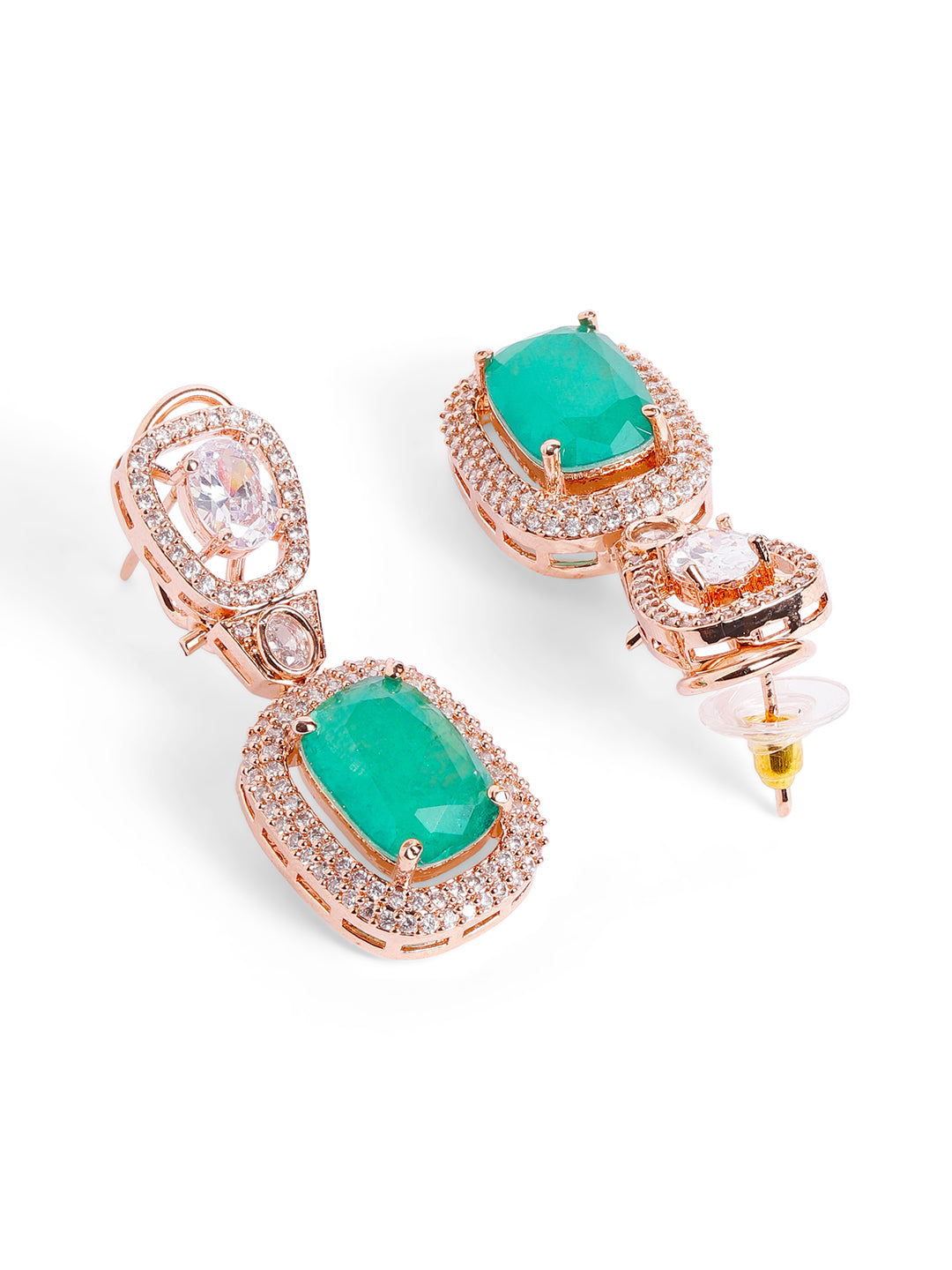 Green Colour Rose Gold Plated AD Jewellery Set