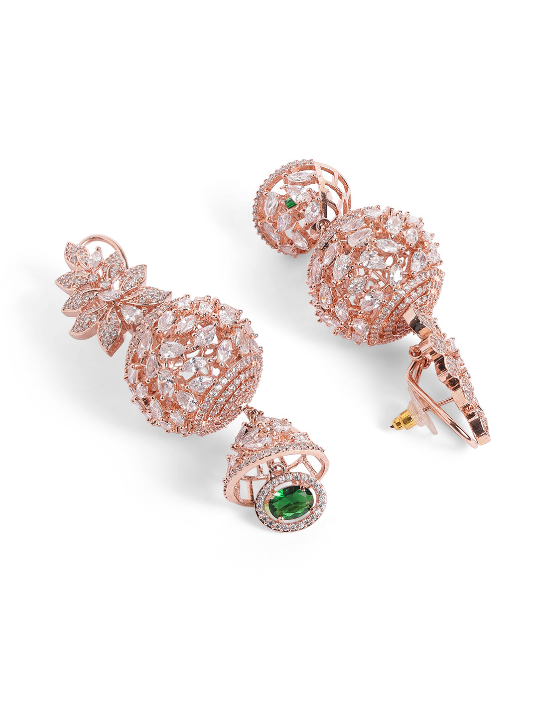 White Colour Rose Gold Plated AD Drop Earring