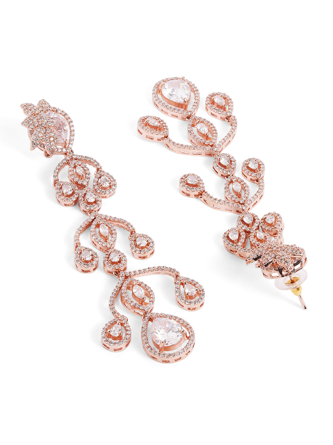 White Colour Rose Gold Plated AD Drop Earring