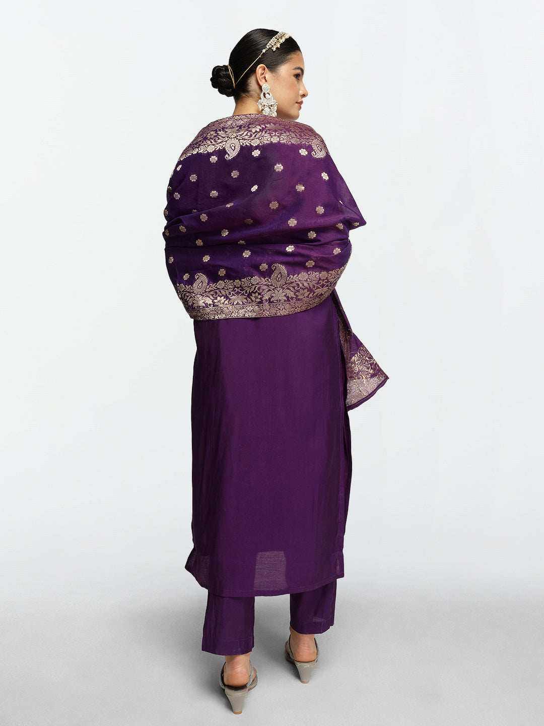 Rich Purple Poly Silk Zari Embroidered Straight Fit Kurta Set with Brocade Dupatta