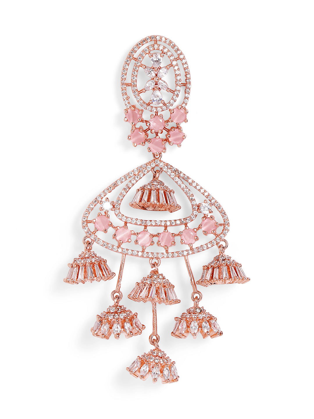 White Colour Rose Gold Plated AD Drop Earring