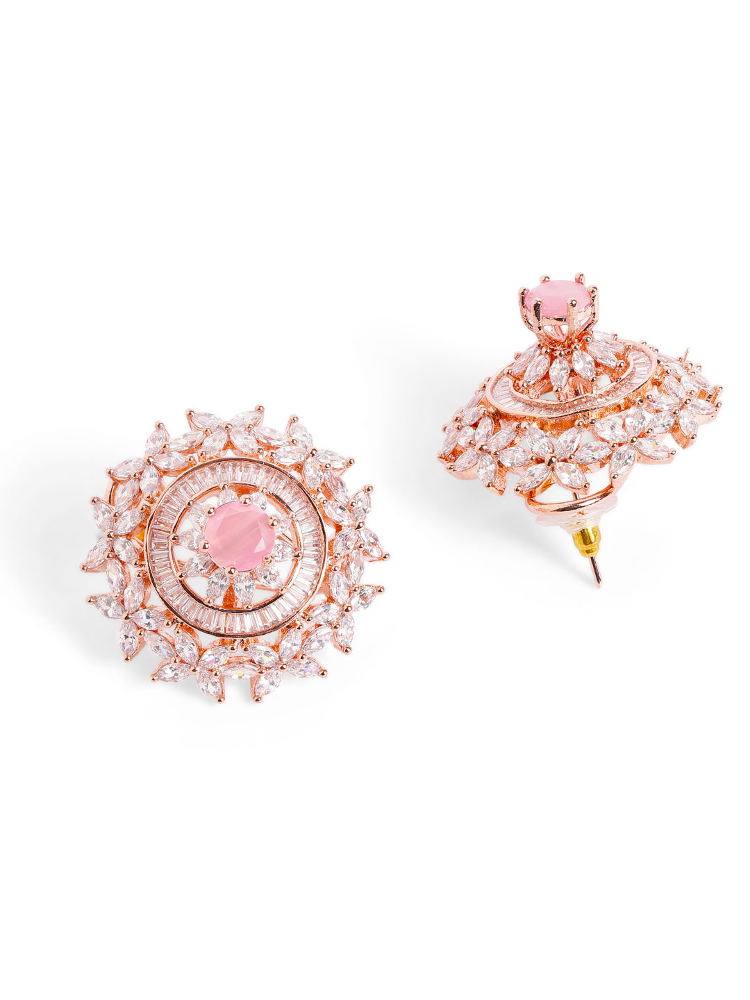 Pink Colour Gold Plated AD Studs Earring