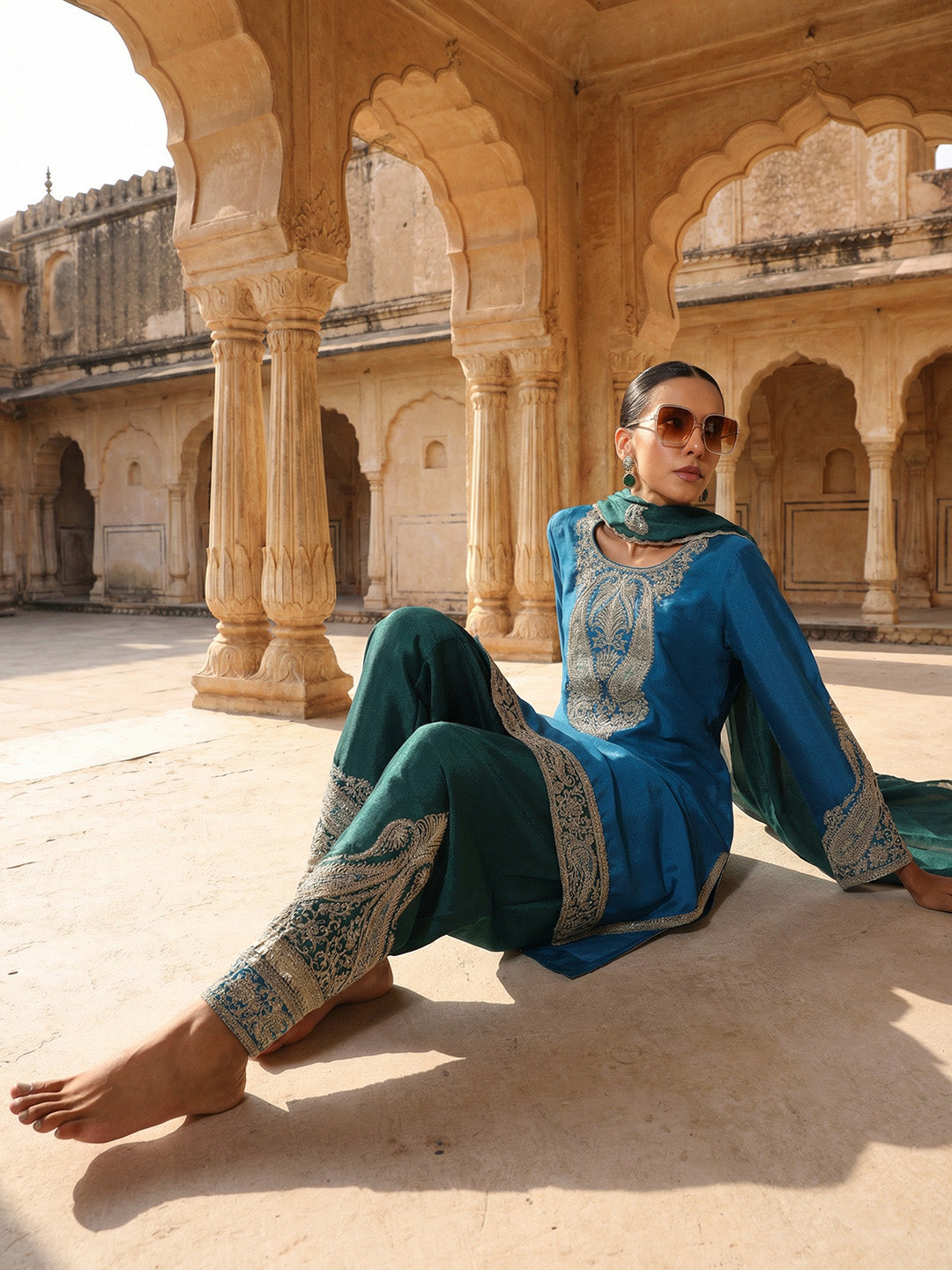 Rich Blue Embroidered  kurta set