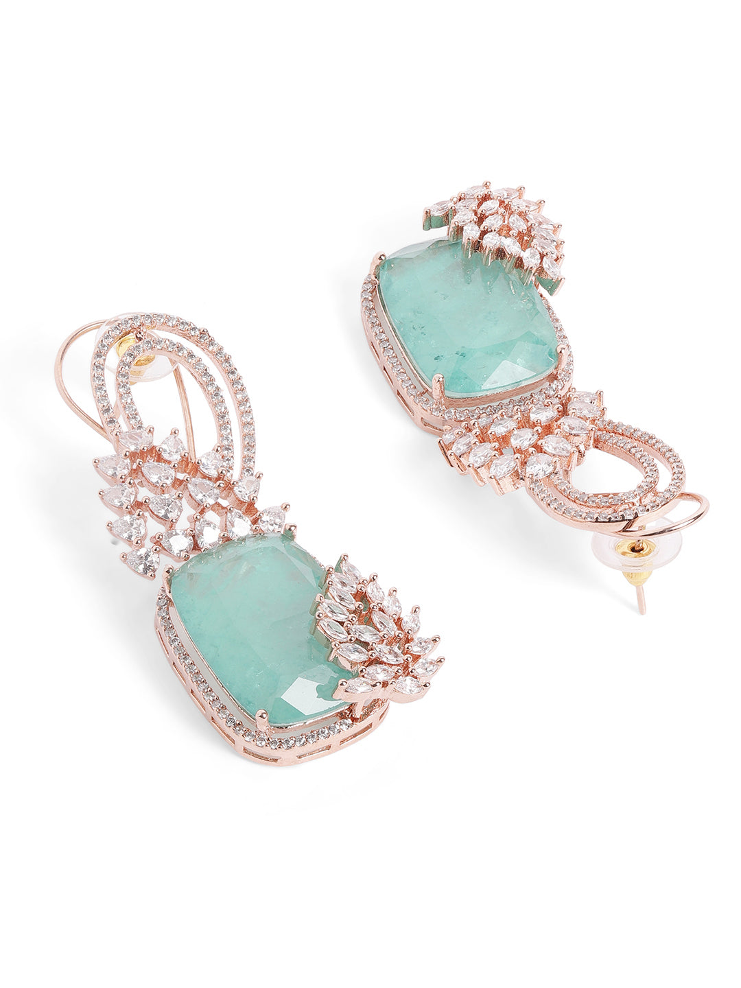 Green Colour Silver Plated AD Drop Earring