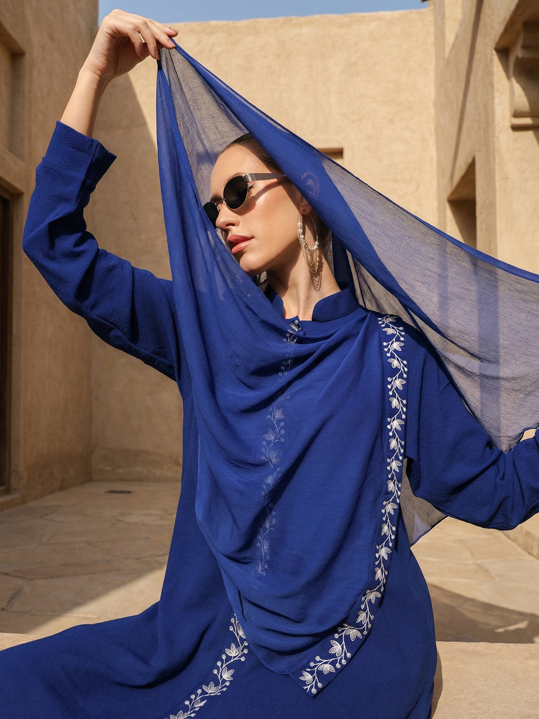 Rich Royal Blue Relaxed Abaya With Hijab