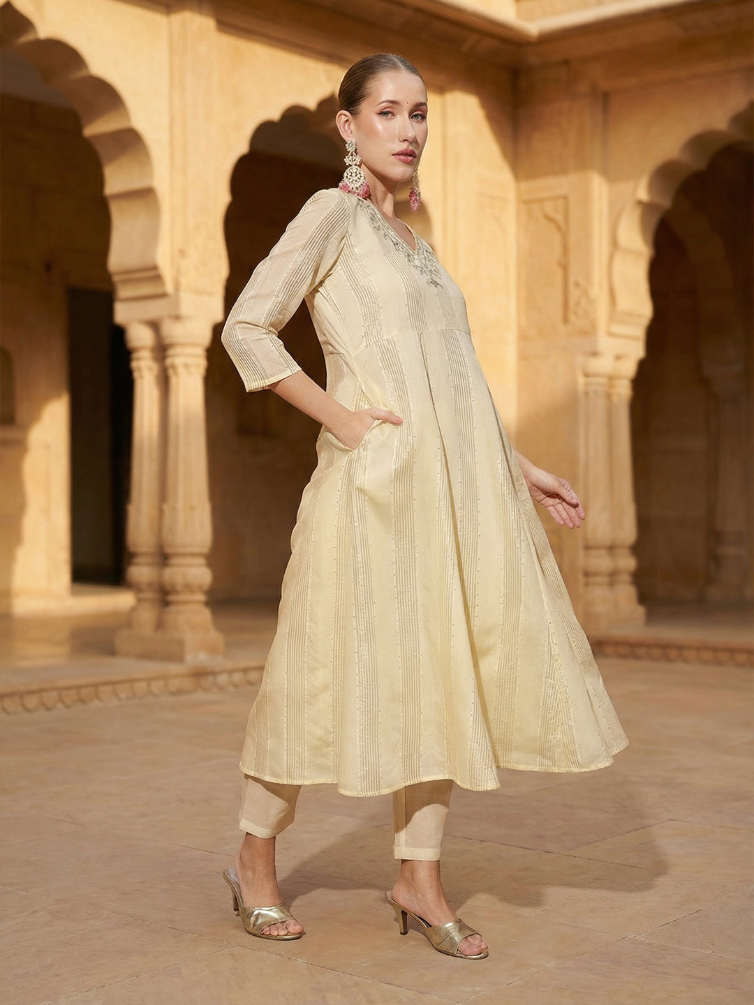 Rich Off white Embroidered A- Line Kurta sets