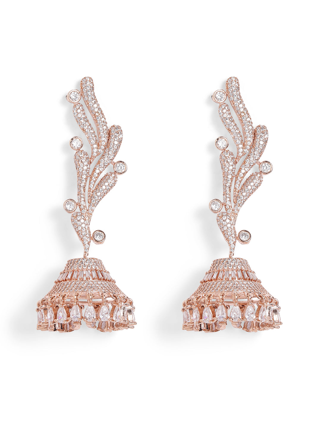 White Colour Rose Gold Plated AD Jhumka Earring