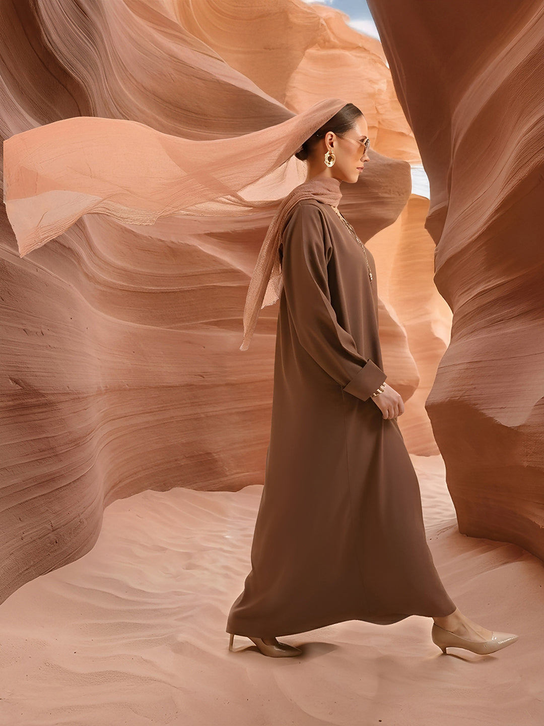 Rich Crinckle Cotton Crinckled Regular Abaya with Hijab