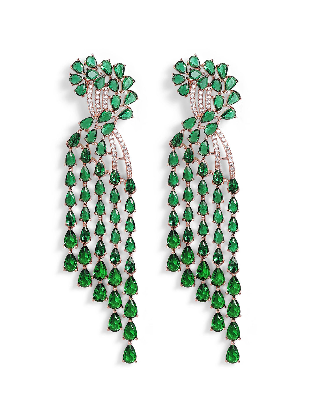 Green Colour Gold Plated AD Drop Earring