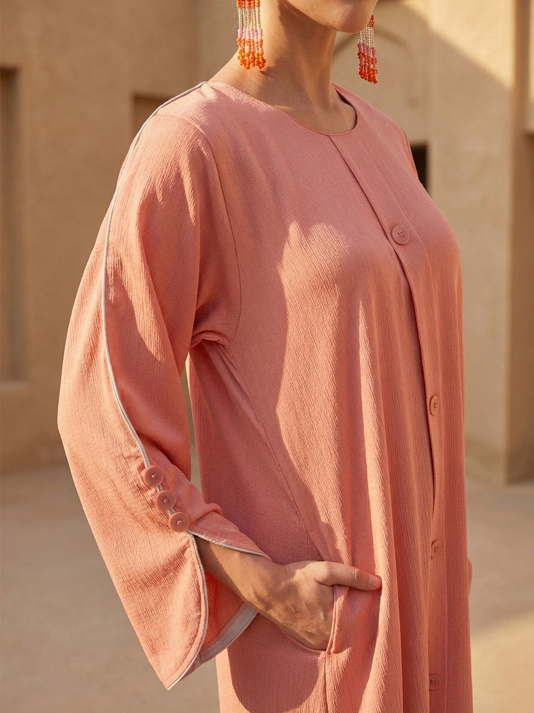 Rich Peach Relaxed Abaya With Hijab