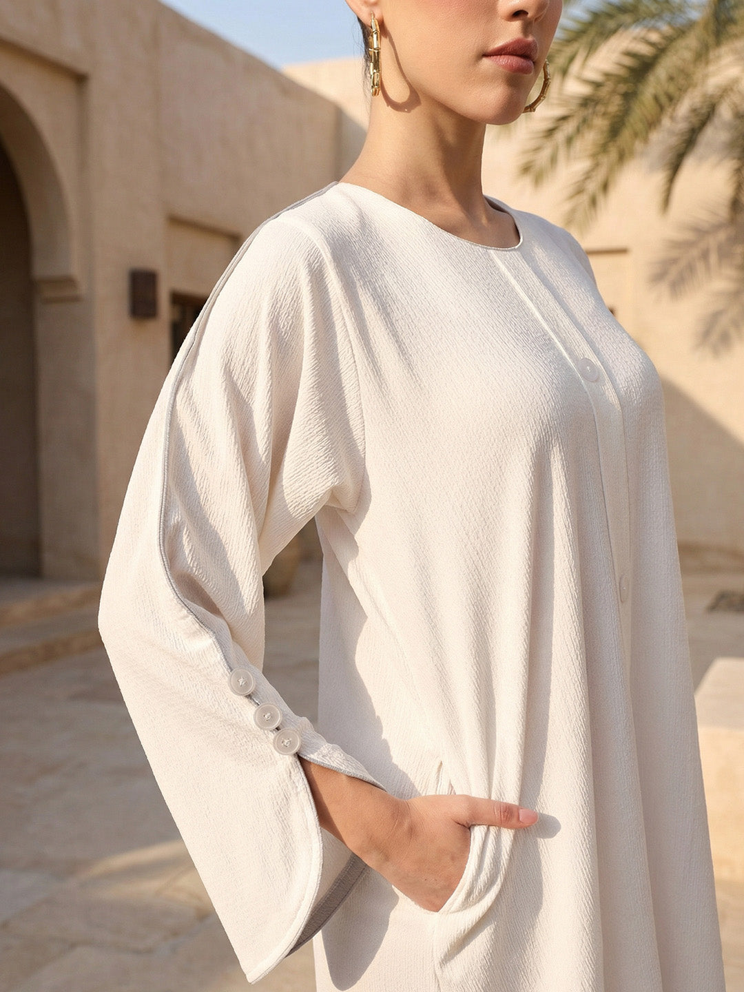Rich White Relaxed Abaya With Hijab