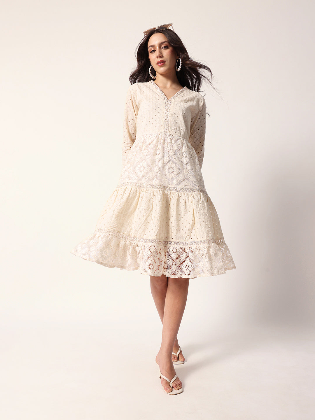 Ishin Women Off-White Cotton Dress