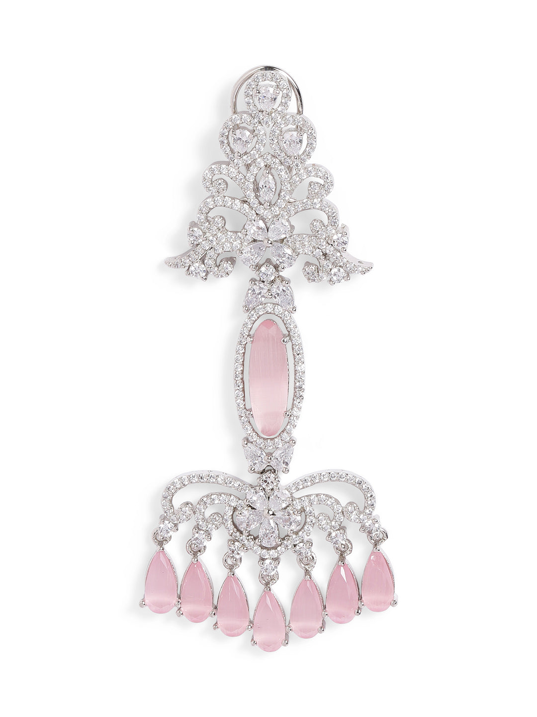 Pink Colour Silver Plated AD Drop Earring