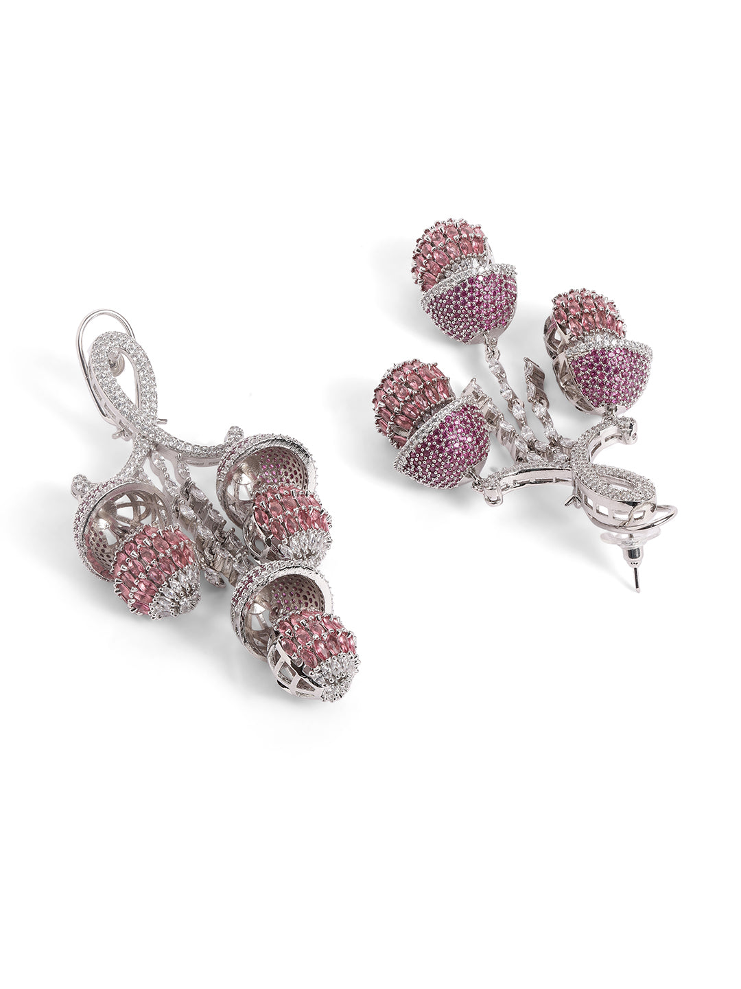 Pink Colour Silver Plated AD Drop Earring