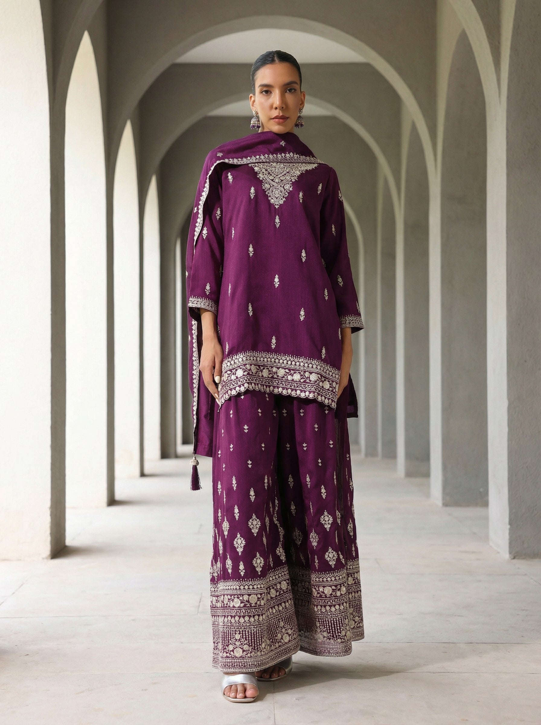 Rich Purple Embroidered  kurta set