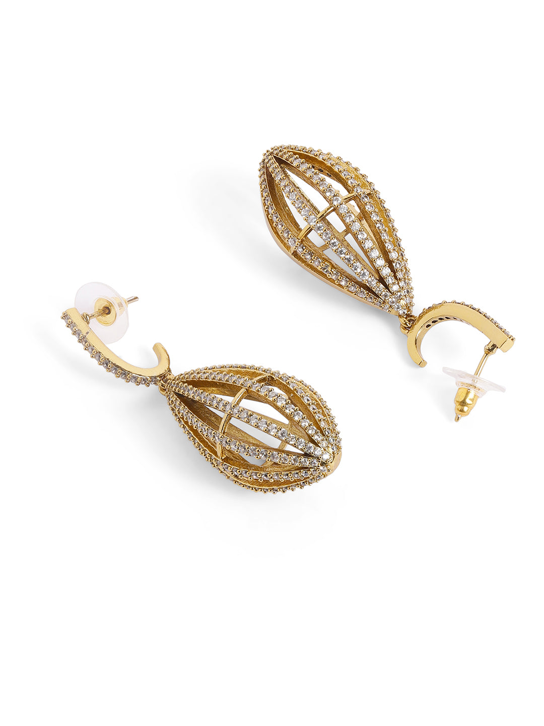 White Colour Gold Plated AD Drop Earring