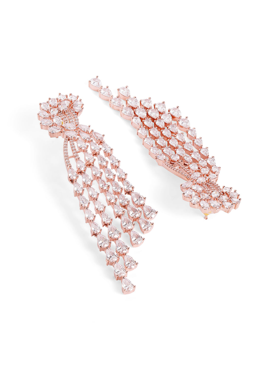 White Colour Rose Gold Plated AD Drop Earring