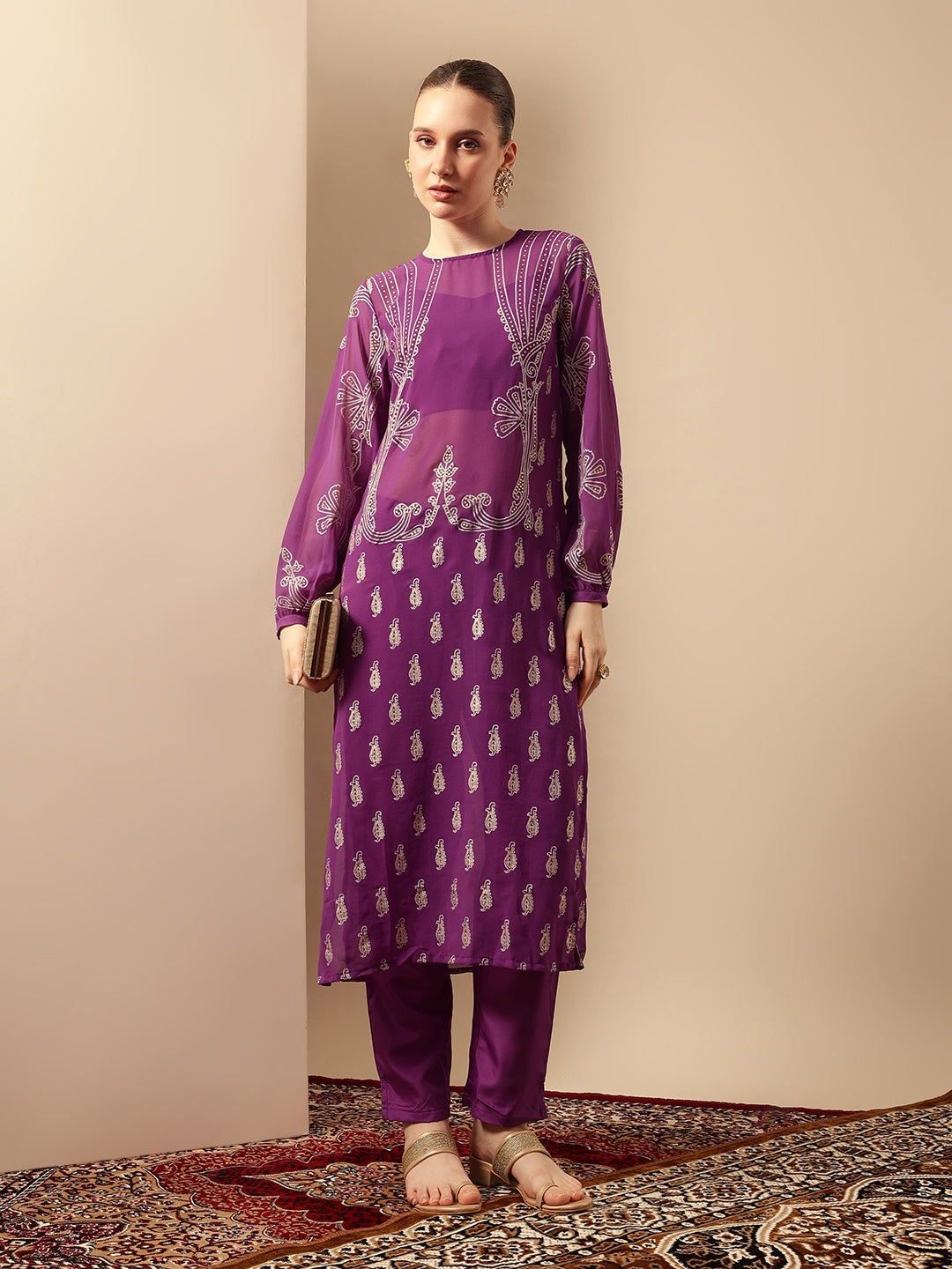 Graceful Purple Straight Kurta Sets