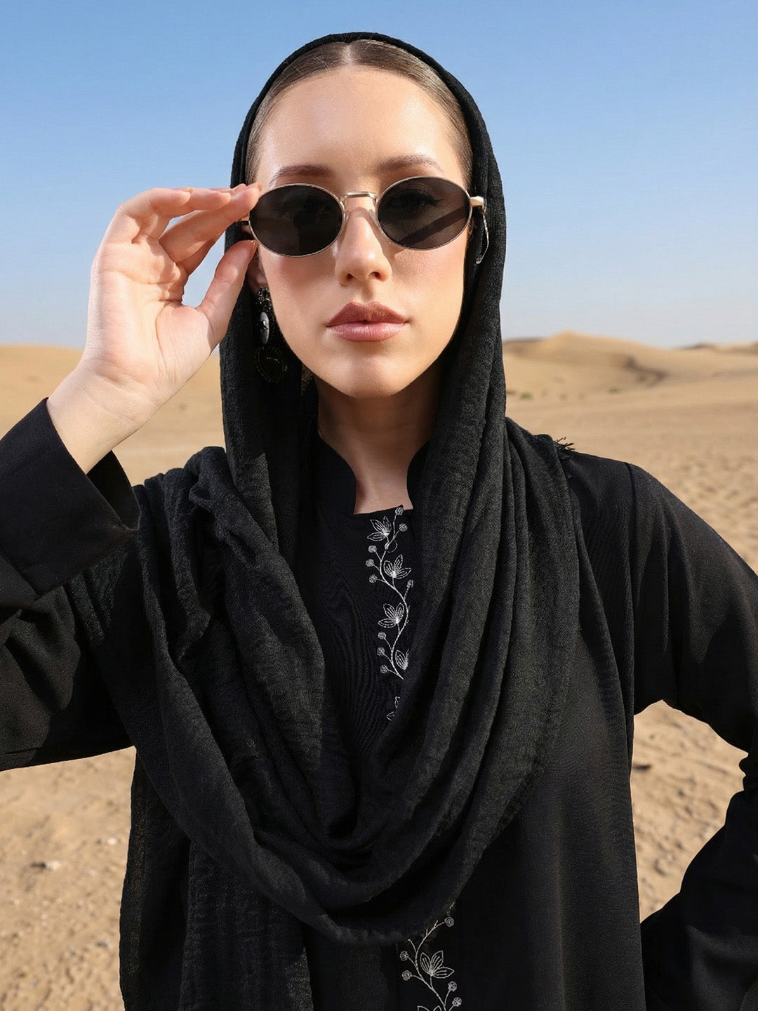 Rich  Black Embroidered Abaya with Hijab