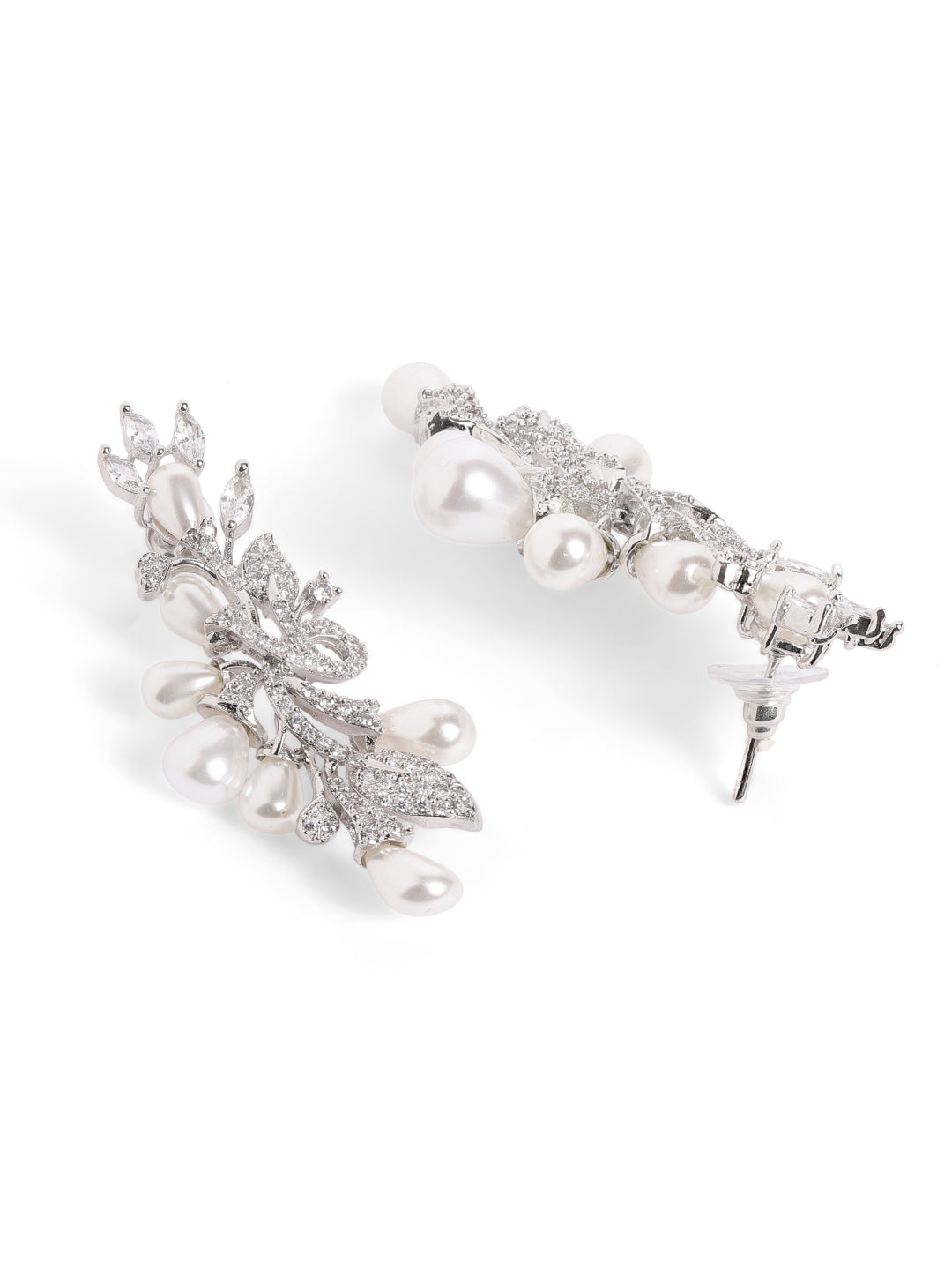 White Colour Silver Plated AD Drop Earring