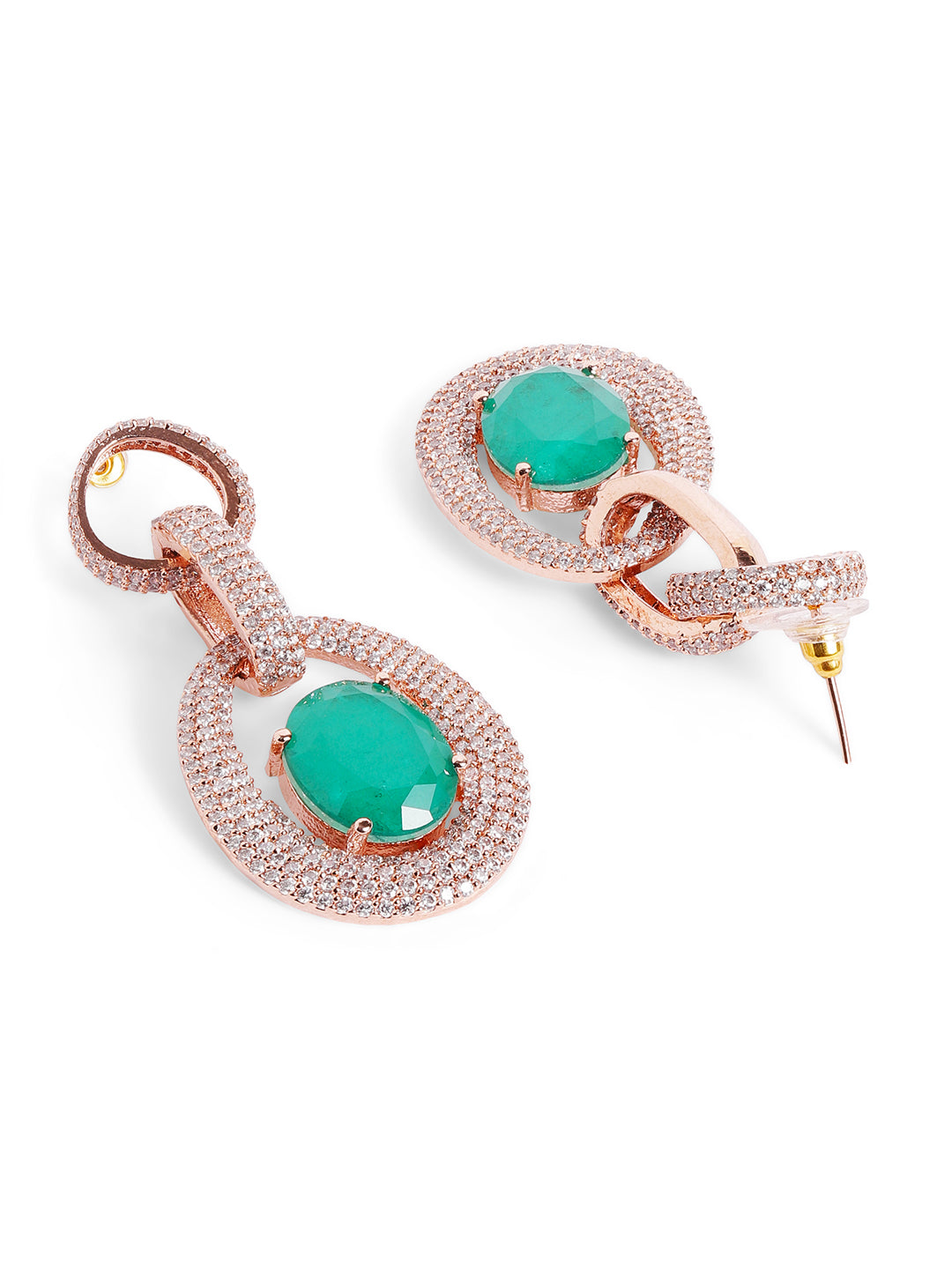Green Colour Rose Gold Plated AD Jewellery Set