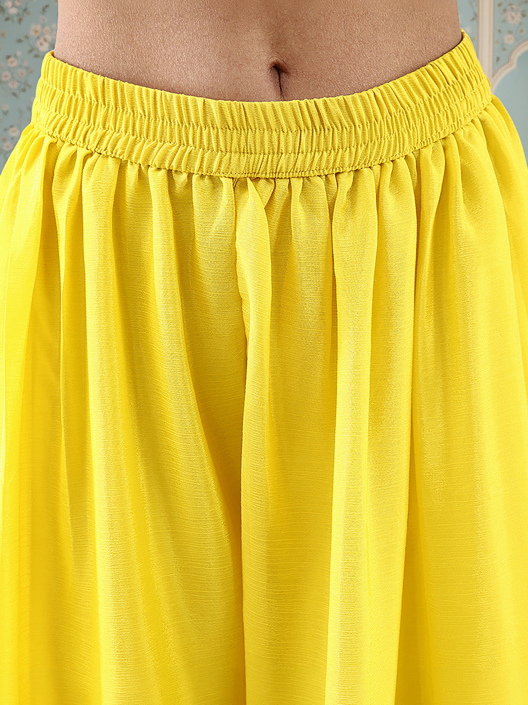 Rich Chinon Embroidered Yellow Embroidered A Line Co-Ords ShararaBottom
