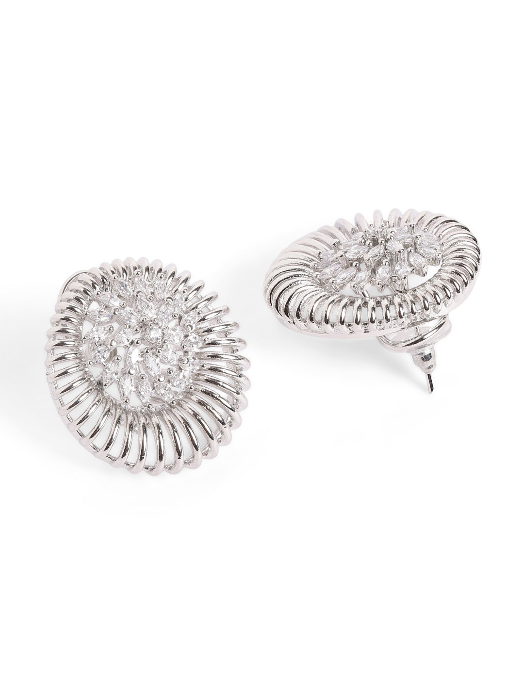White Colour Silver Plated AD Studs Earring