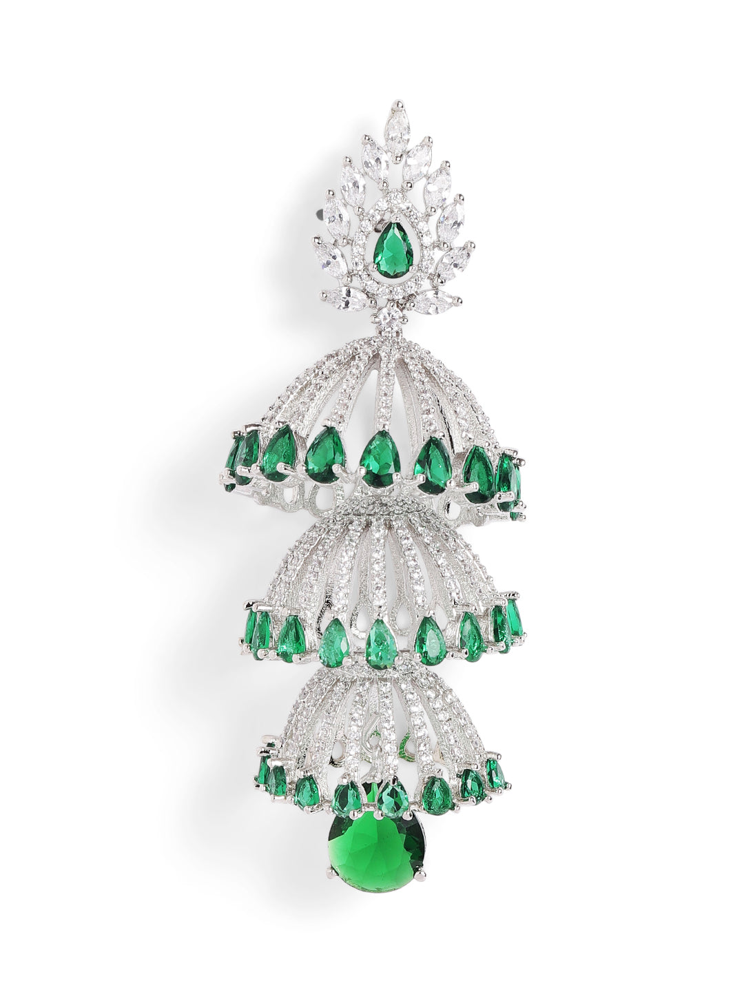 Green Colour Silver Plated AD Jhumka Earring